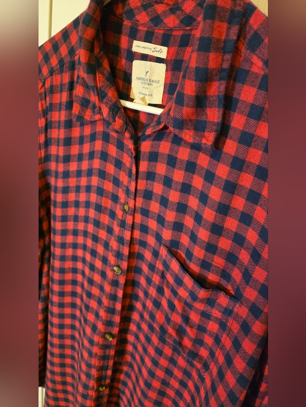 American Eagle AHH-Mazingly Soft Boyfriend Fit Viscose Plaid Button Down XL - Picture 5 of 9
